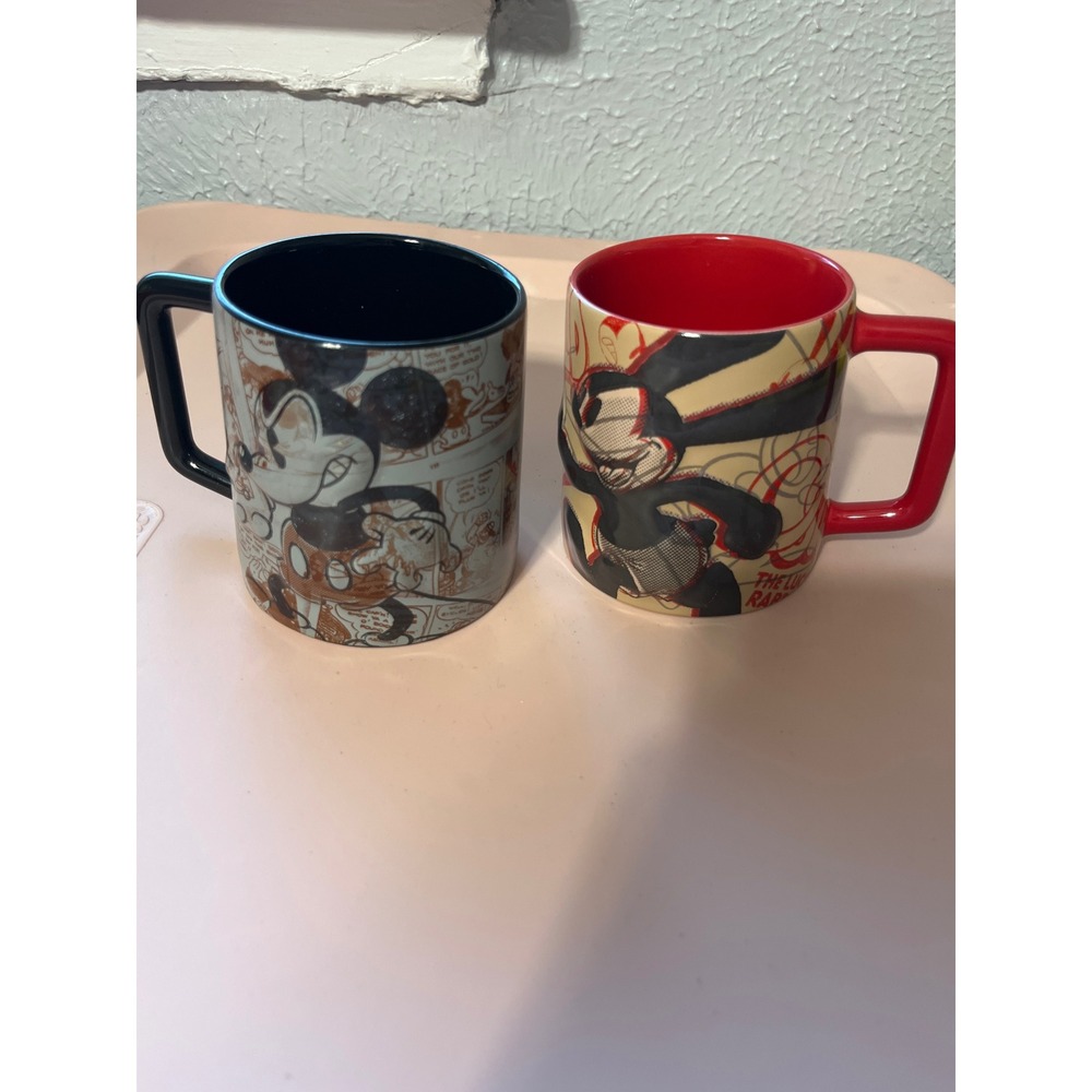 Disney Store Mickey Mouse & Oswald the Lucky Rabbit Comic Strip Mug Set of 2
